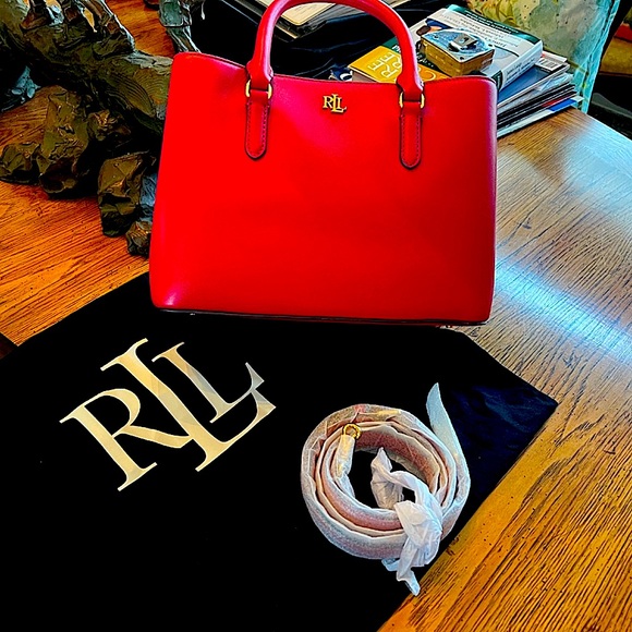 ❤️❤️ Valentine Red LaurenRalphLauren ClassicCrossbody&SatchelAll LeatherLuxurios - Picture 4 of 8